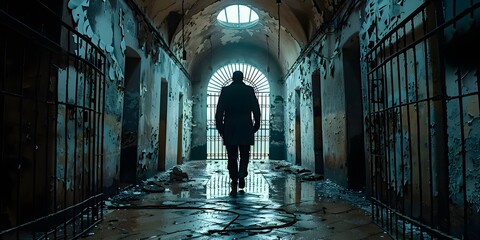 Capturing the poignant moment of a prisoner's release as they step beyond the gates. Concept Prisoner Release, Freedom, Emotional Moment, Legal Reentry, Second Chance