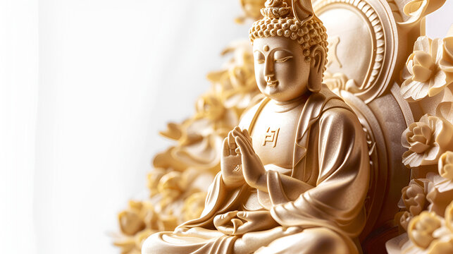 The nature of buddhas and bodhisattvas, sitting on a beautiful spectral light golden lotus. Generative AI