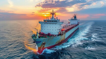 Large Ship Sailing in Middle of Ocean - obrazy, fototapety, plakaty