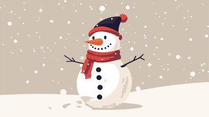 retro cartoon snowman flat vector isolated on white background
