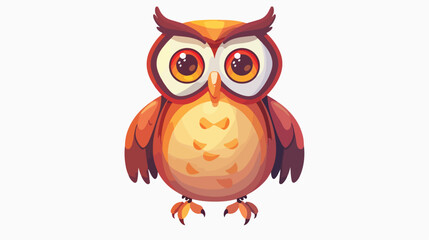 Round cartoon owl big eyed with small feet red orange