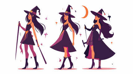 Sexy witch flat vector isolated on white background -