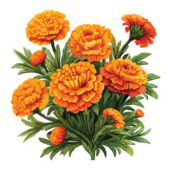 A cluster of marigolds in a garden
