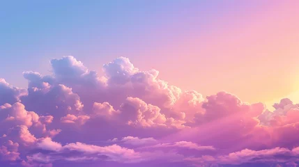 Wandcirkels plexiglas The sky or heaven background is abstract vivid fantasy view of pink, white, blue and lilac fluffy clouds flying through the sky. At sunset or sunrise, nature landscape is painted in pink, white, blue © Mark