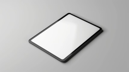 A modern realistic mockup of a tablet computer with a white screen and a black frame. Sketched in gray on a gray background, the mockup shows the front and perspective views of the blank digital