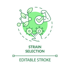 Strain selection green concept icon. Selective agriculture, seed modification. Genetic modification. Round shape line illustration. Abstract idea. Graphic design. Easy to use in blog post