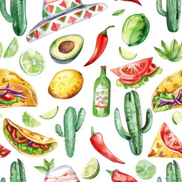Mexican Cinco de Mayo day concept Watercolor seamless pattern design