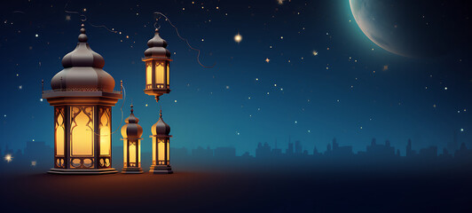 Arabic ramadan lantern with burning candle 