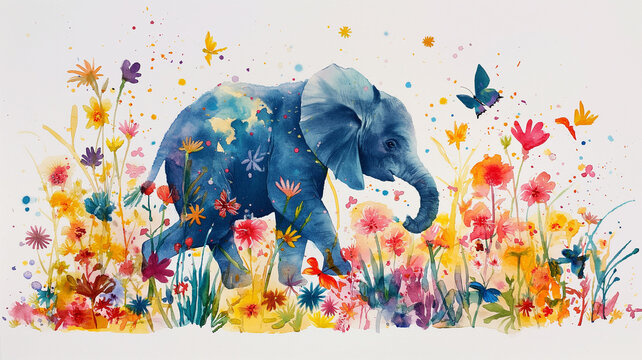 Elephant on colorful splashabstract wildlife creative artistic