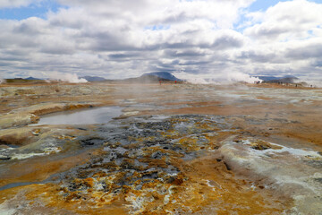 Myvatn geothermal area with its numerous hot springs in the Krafla volcanic system- Iceland