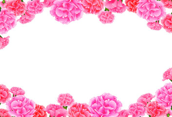 Obraz premium カーネーションのフレーム 背景素材 飾り枠 囲み 見出し 表紙 ブーケ おしゃれ エレガント 白背景 透過