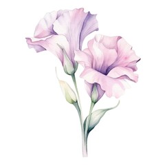 Lisianthus flower watercolor illustration. Floral blooming blossom painting on white background