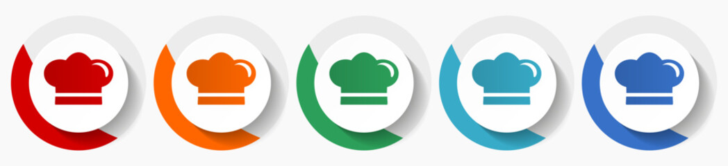 Chef hat, restaurant vector icon set, flat icons for logo design, webdesign and mobile applications, colorful round buttons