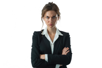 angry business woman isolated on white or transparent png