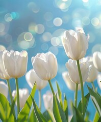  White Tulips Set Against a Soft Bokeh Background, Creating a Beautiful and Serene Spring Ambiance.