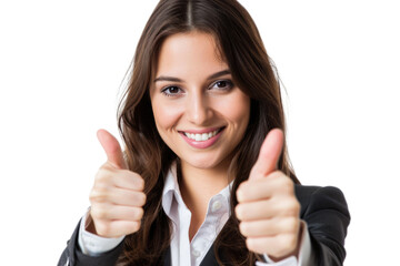 beautiful business woman sending thumbs up, isolated on white or transparent png