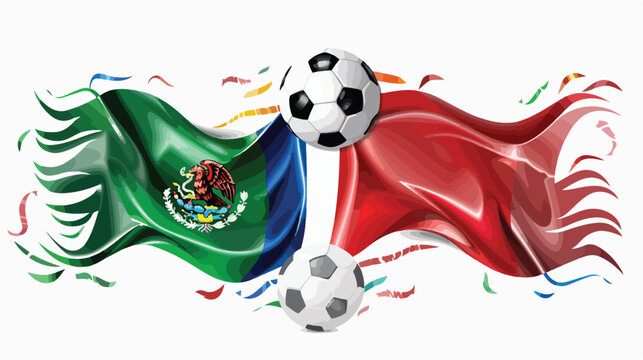 Mexican and Chilean wavy flags with football ball. Me