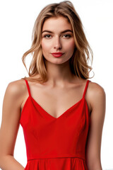beautiful woman in red dress, isolated on white or transparent png