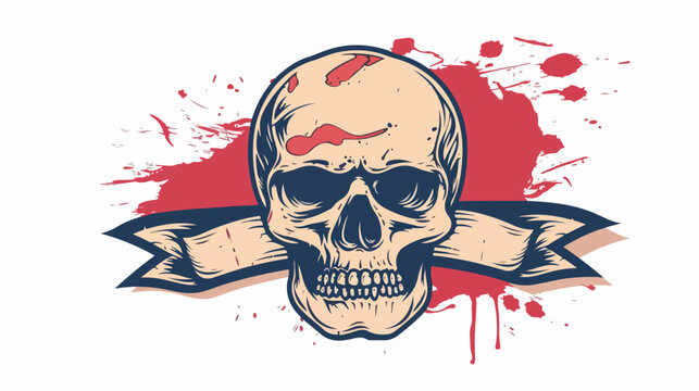 tattoo style icon with banner of a skull flat vector