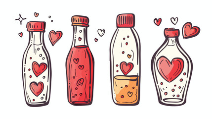 Valentines Day bottle with love heart doodle vector i
