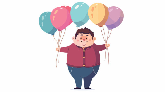 Vector cartoon fat boy character with air balloons flat