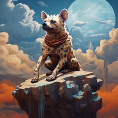 A hyena perched on a cloud an unlikely throne - obrazy, fototapety, plakaty