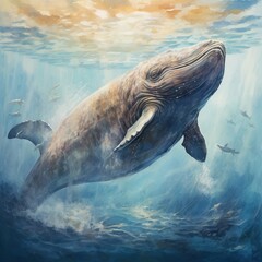 A whale gracefully expels ambergris natures rare gift - obrazy, fototapety, plakaty
