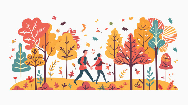 Vector illustration in flat linear style - autumn bac