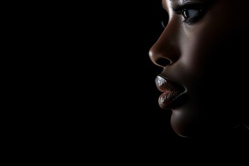 Close Up Portrait of Womans Face in Darkness