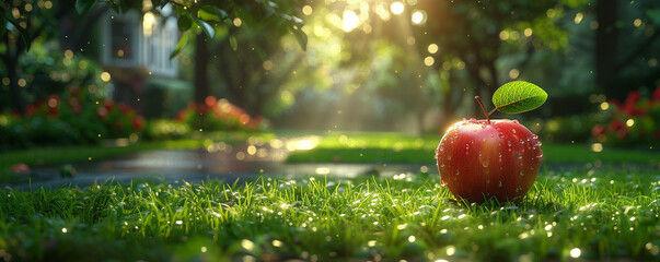 apple on the green grass - Powered by Adobe