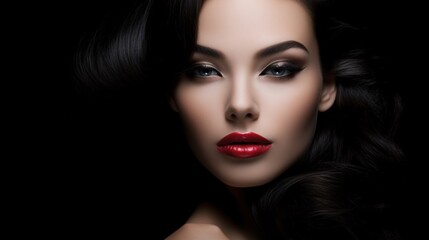 Fototapeta premium Close Up Portrait of Womans Face in Darkness