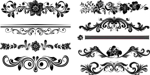 Vector set of decorative calligraphic elements, floral dividers - obrazy, fototapety, plakaty