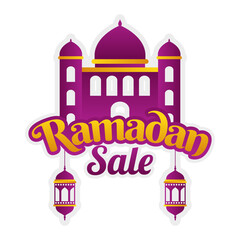 Islamic Ramadan sale label badge banner template design with mosque illustration