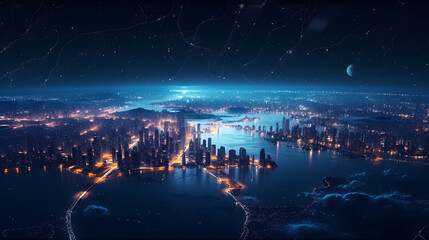 City map illustration, data visualization of urban traffic patterns and congestion