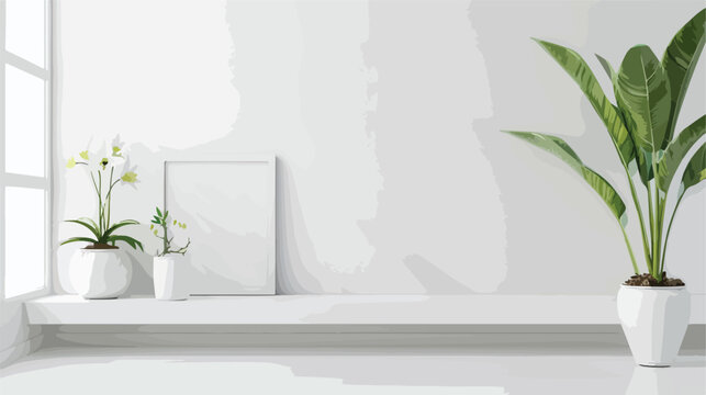 white modern interior design with flower and picture