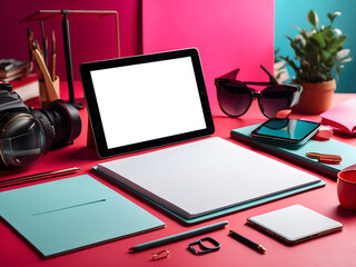 Branding stationery set mockup design with smartphone and tablet included design.