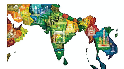 world famous india mosaics map flat vector isolated o