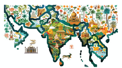 world famous india mosaics map flat vector isolated o