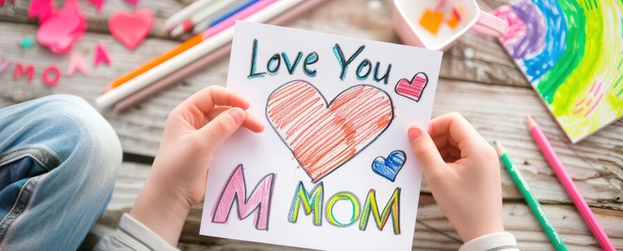 Hand drawing the text Love You MOM