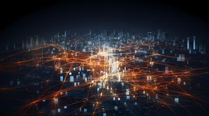 City map illustration, data visualization of urban traffic patterns and congestion