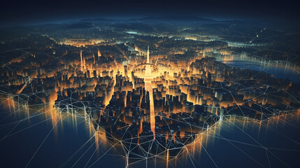 Fototapeta premium City map illustration, data visualization of urban traffic patterns and congestion