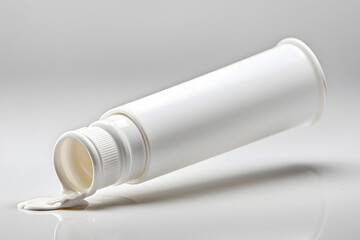 close-up of the used empty tube with opened white cap, mock-up template for toothpaste, cream, gel or shampoo, blank package isolated on white background, medicine or cosmetics concept
