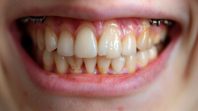 Closeup open mouth with very bad crooked teeth, caries. Dental problems with oral hygiene. 