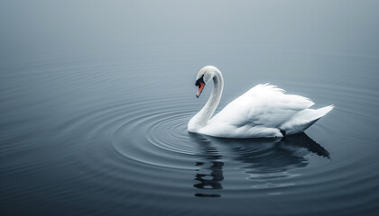 Graceful White Swan Reflecting on Calm Water