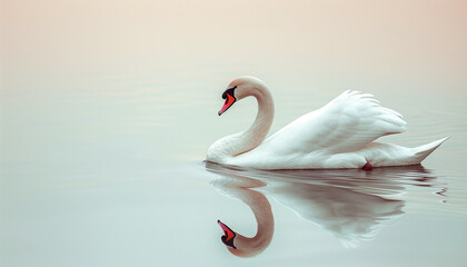Fototapeta premium Elegant Swan on Peaceful Water at Dawn