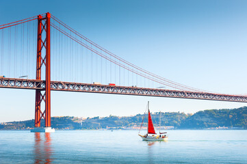 25th April Bridge over the Tejo river in Lisbon, Portugal.