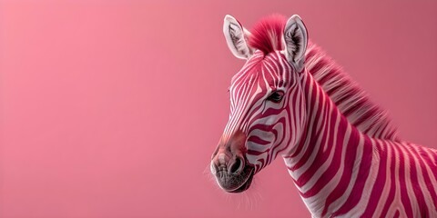 A Pink Zebra Standing Out in a Vibrant Pink Setting. Concept Nature, animals, wildlife, pink zebra, vibrant pink setting