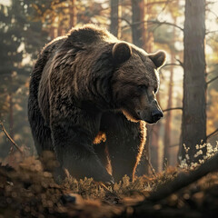 Grizzly bear in the forest  - obrazy, fototapety, plakaty