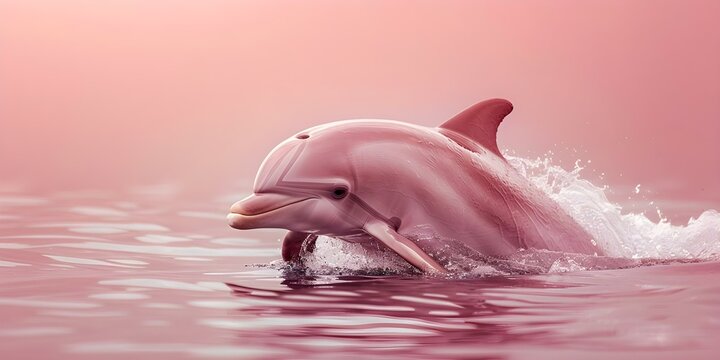 A Pink Dolphin in a Vibrant Monochromatic Pink Setting. Concept Wildlife Photography, Pink Dolphin, Monochromatic Setting, Vibrant Colors, Underwater Ecosystem