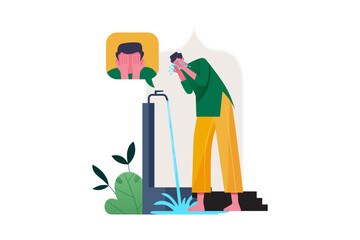 Muslim People Performing Wudu Vector Illustration